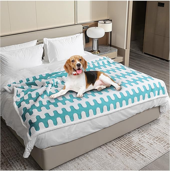 Waterproof Pet Blanket,Dog Bed Covers Couch Sofa Stylish Jacquard Pets Throw Blankets for Puppy Cats Washable Reversible Furniture Protection Covers (Blue Wave,M)