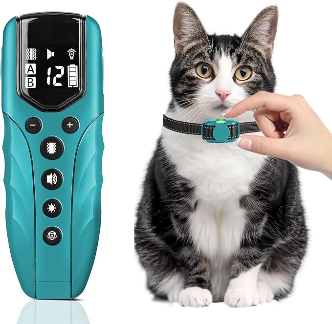 Cat Training Collar No Shock,Tiniest Vibrating Cat Collar with Remote 2000ft, Vibration Collar for Small Cat 5-15lbs & Medium Large Cats, Safe Lock, Beep, Vibrate, No Prongs, Waterproof, Cyan