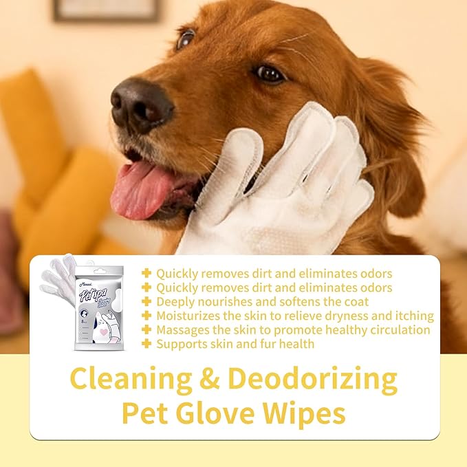 MIOSSZI 40 PCS Pet Gloves Wipes for Dogs & Cats Wipes Cleaning Deodorizing Hypoallergenic No-Rinse Pet Grooming Wipes Unscented Extra Thick Bathing Wipes for Pet Dry Cleaning Daily Care and Travel