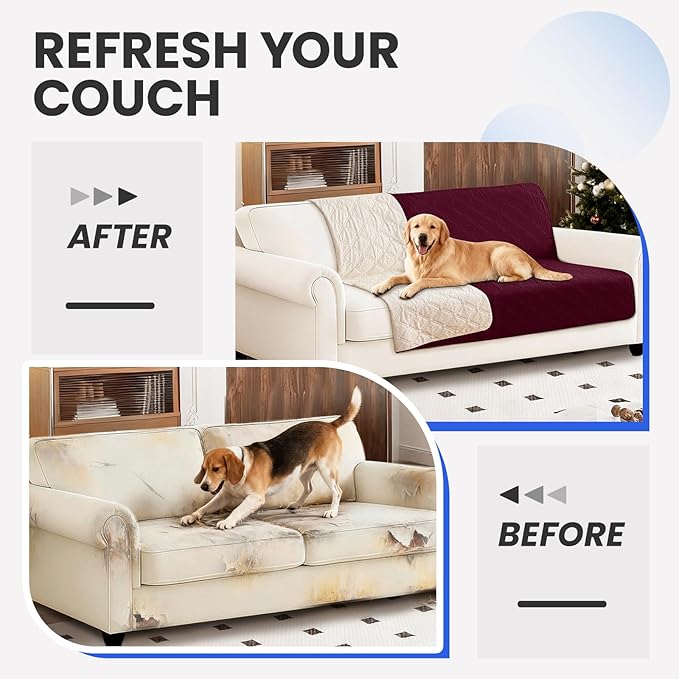 Waterproof Dog Bed Cover Pet Blanket, Soft Couch Cover for Dogs Washable, Non-Slip Dog Blanket Protect Furniture Couch Sofa Car for Puppy Large Dogs Cat Christmas (30x70 Inch, Burgundy)