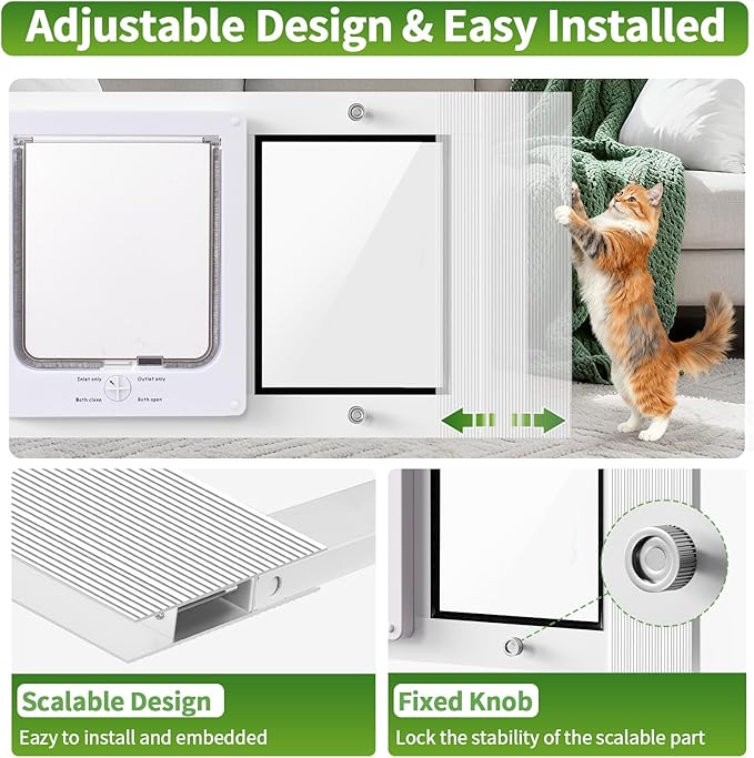 Aluminum Frame Cat Door for Window with Magnetic Auto Closure, Adjustable Width Quick-Fit Pet Door for Window Insert, Suitable for Most Medium Cats & Small Dogs (31''-36'')
