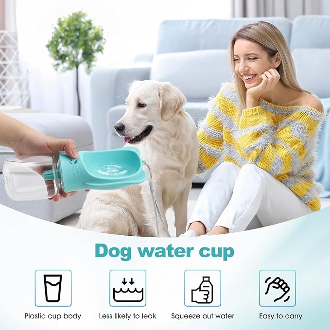 Portable Dogs Water Bottle with Food Storage Container, Leakproof Drinking Water Dispenser Feeder for Outdoor Dog Stuff Accessories Items for Cats, Puppy,for Walking, Hiking (Blue, 350ml)