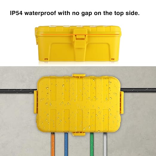 Flemoon Large Outdoor Electrical Box (12.5 x 8.5 x 5 inch), IP54 Waterproof Extension Cord Cover Weatherproof, Protect Outlet, Plug, Socket, Timer, Power Strip, Holiday Light Decoration, Yellow