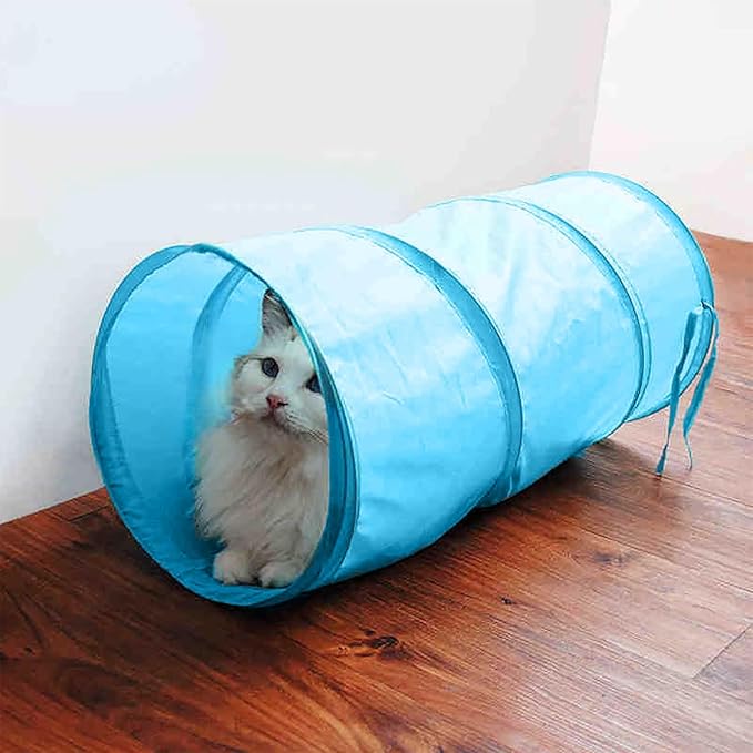 Foldable Spiral Cat Tunnel - Indoor Toy for Small Cats, Kittens, and Rabbits - Tube for Interactive Play and Outdoor Fun - Pet Activity Toy Sky Blue 20" 3 Pcs
