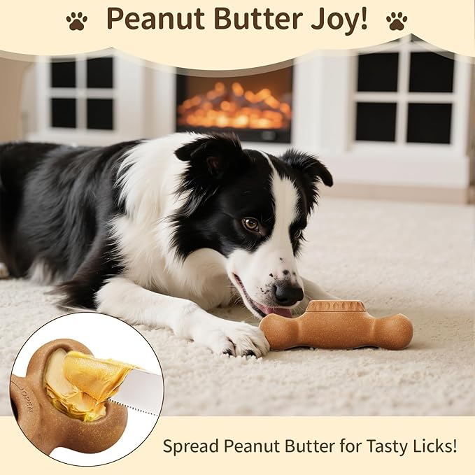 3-in-1 Enrichment Dog Toy for Aggressive Chewers, Frozen Treat Toy & Interactive Treat Dispenser with Peanut Butter Grooves, Long Lasting Chew Toy for Large Dogs, Easy to Clean, Brown