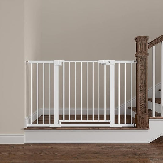 Mumeasy Baby Gate Extra Wide, 29.5"- 51.5" Pressure Mounted Dog Gate with Walk Through Door, Auto Close Pet Gate for Stairs,Doorways,House