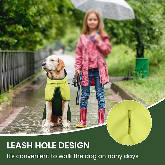 BRKURLEG Dog Raincoat for Small Medium and Large Dogs Waterproof Dog Rain Jacket Adjustable Hooded Dogs Raincoat Pet Rain Coat Poncho with Leash Hole, Reflective Strip, Green, L