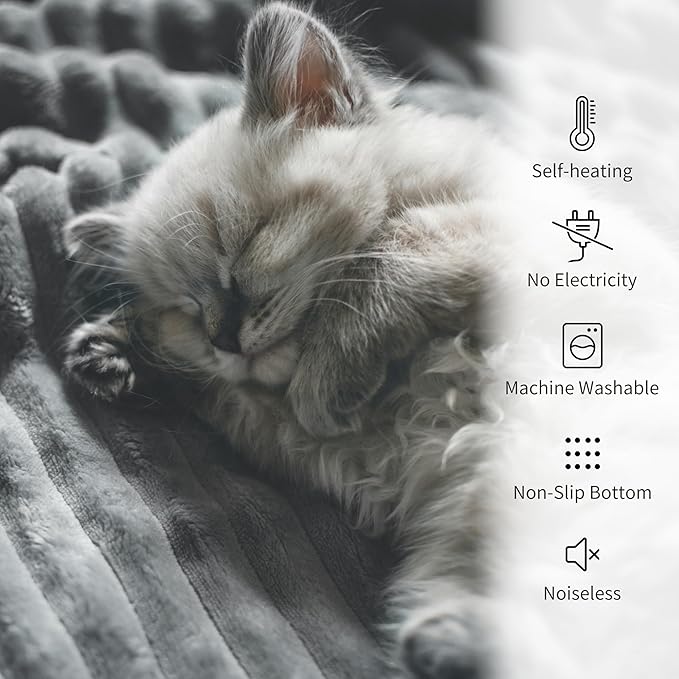 NWK Pack of 4 Fluffy Self Warming Cat Mat, Cat Blanket, Thermal Dog Mat, Washable, Non-Slip Bottom for Sofa & Crate & Kennel & Car Seat (Misty Gray, X-Large (43.5'' X 27.5'' X 0.7''))