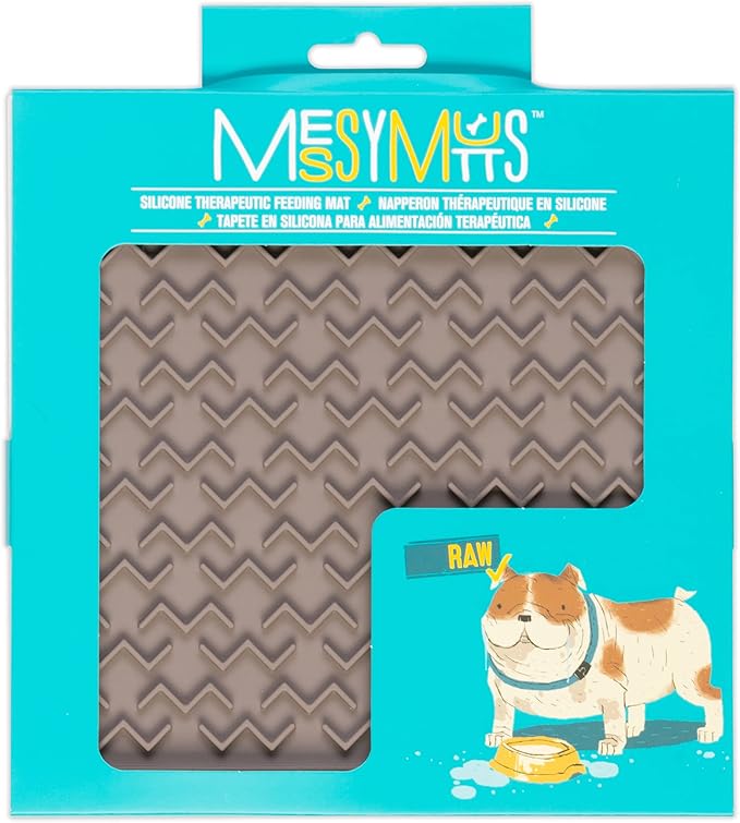 Messy Mutts Silicone Therapeutic Interactive Feeding and Licking Mat | 8” x 8” | Slow Feeder for Boredom & Anxiety | Lick Pad for Cats & Small Dogs | Grey