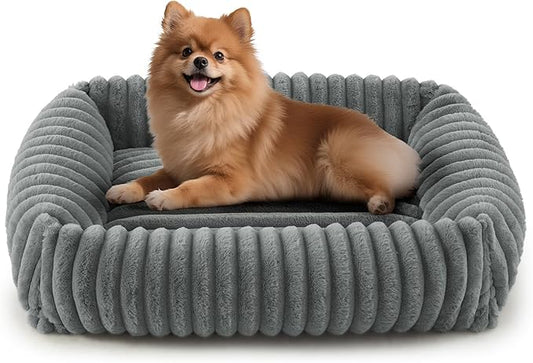 FURTIME Dog Bed for Small Medium Dog, Washable Orthopedic Pet Bed with Removable Cover, Rectangle Soft Calming Sleeping Puppy Bed Durable Pet Cuddler with Anti-Slip Bottom, Grey, M (25"x21"x7")