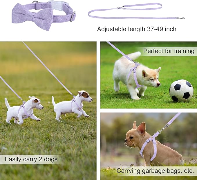 Dog Harness and Leash Set, S No Pull Adjustable Puppy Harness with Multifunction Purple Dog Leash and Collar, Soft No Choke Escape Proof Pet Harness Vest for Small Dogs and Cats (Purple, S)