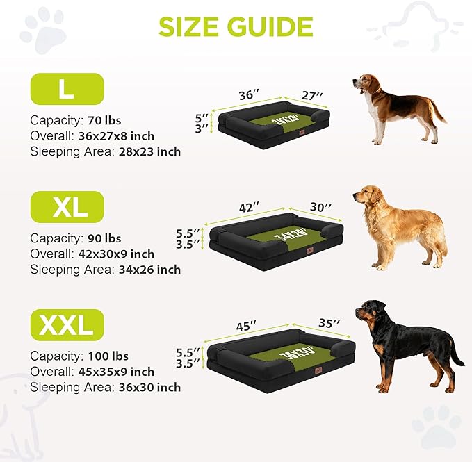 Orthopedic Dog Bed for Extra Large Dogs, XXL Waterproof Egg Crate Memory Foam Pet Bed Bolsters with Removable Washable Cover & Non-Slip Bottom, Tennis Ball Toy, 45x35