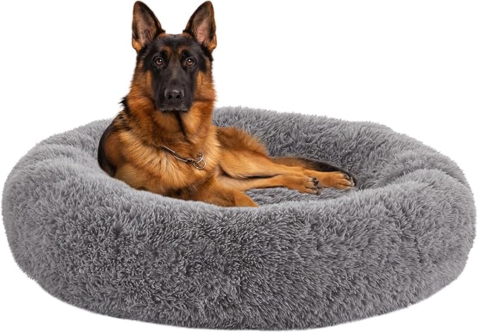 Calming Dog Bed Anti-Anxiety Donut Dog Beds for Small Medium Large Dogs,Washable Plush Fluffy Indoor Cat Kitten Round Cuddler Cushion 45"