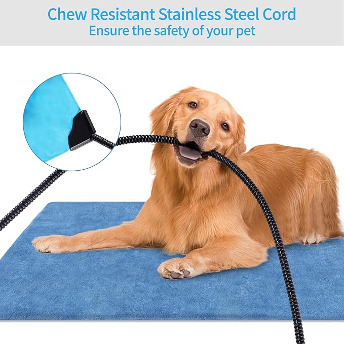 Pet Heating Pad for Cats, Indoor Outdoor Waterproof Electric Heated Pad Mat for Dogs with Chew Resistant Cord,5 Timer and 6 Level Temperature Pet Bed Warmer-17.7x17.7