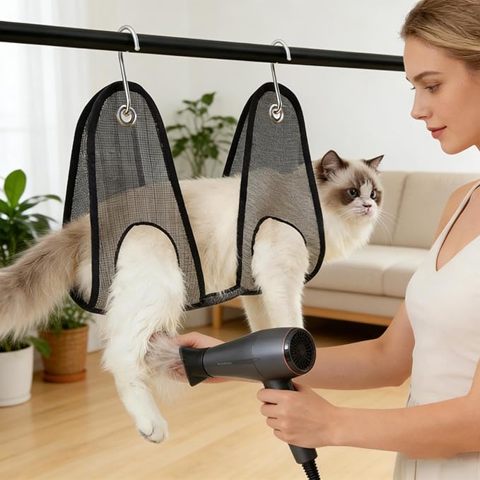 Grooming Hammock - Anti-Scratching Breathable Mesh Restraint Bag,Dog Hanger for Nail Trimming Hammock with S-Hook | for Ear Washing Combing Cats Puppy Kitten Home Bathroom Shower