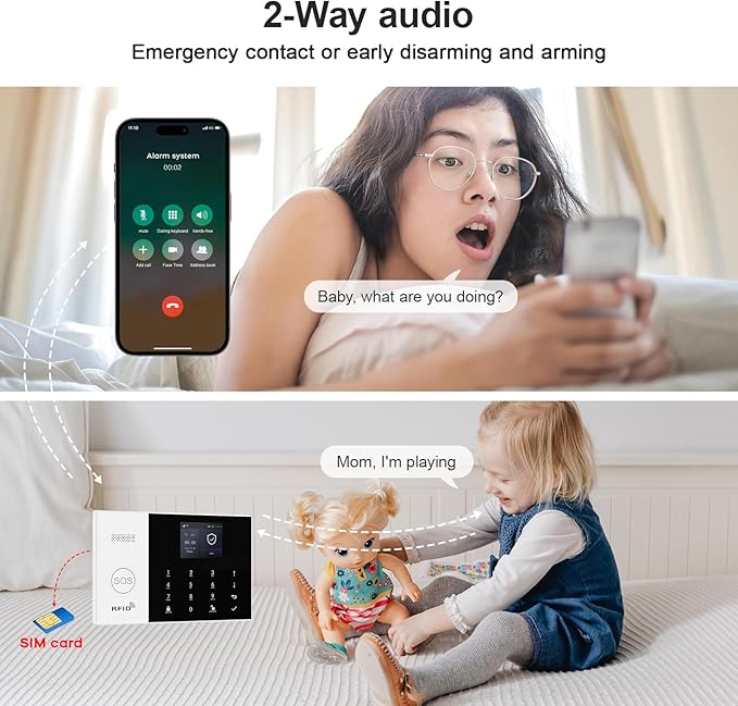 Home Security Systems,Door & Window Alarms for Home Kit,WiFi+GSM/4G Door/Window Alarm,Motion Sensors,SOS Button,Remote orSmart Life Tuya APP Control,for Apartment Kids Safety NO Monthly Fees,