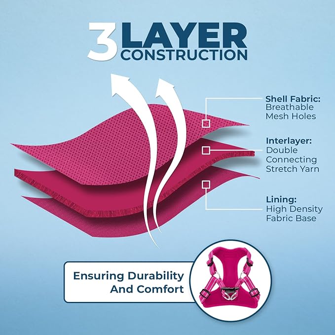 Best Pet Supplies Voyager Mesh Dog Breathable Harness Reflective Stitching, All Weather Adjustable for Walking Training, or Running - Heavy Duty & Durable, Harness Leash Set (Fuchsia), L