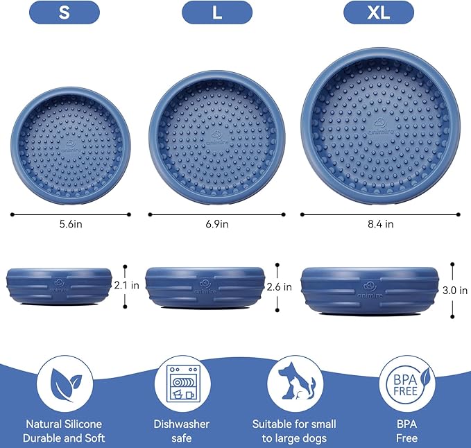 Dog Lick Bowl, Animire Freeze Lick Mat for Dogs, Non-Slip Slow Feeder Licking Bowl Enrichment Treat for Distraction Anxiety Relief, Food Grade Silicone, Dishwasher Safe(Dark Blue,L)