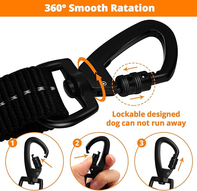 Rope Dog Leash 6 FT: Heavy Duty Leashes with Swivel Lockable Hook Reflective Threads Bungee and Padded Handle - Dog Lead for Large Small Medium Dogs Outside Walking Hiking Orange