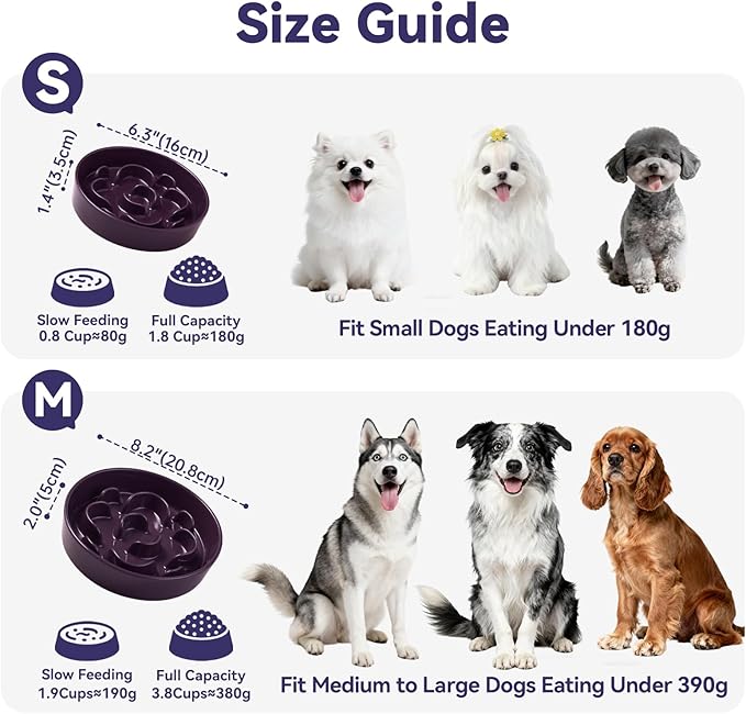 Ceramic Slow Feeder Dog Bowl - Maze Dog Bowl to Slow Down Eating - Fun Feeder for Fast Eaters - Ideal Food Control Dish for Medium to Large Breeds - 8.2 Inch - 1.8 Cups (180g) - Grey