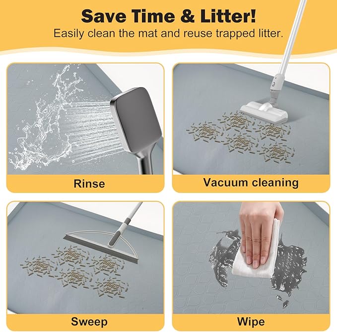 SpaceTime 34"X22" Large Cat Litter Mat Litter Trapping Mat for Cat,XL Litter Box Mat for Kitty,Waterproof & Urine Proof Extra Large Silicone Pad for Floor,Non-Slip,Raised Edges (Silicone-Grey)