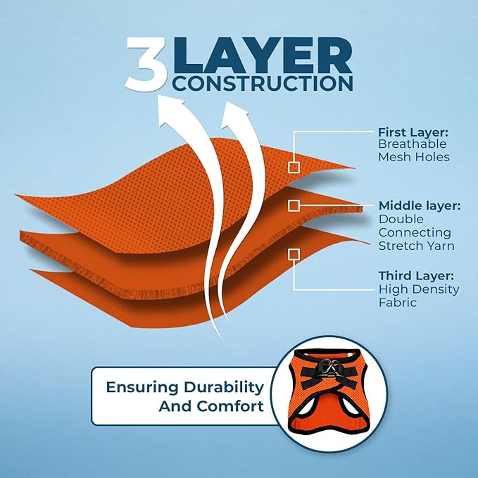 Voyager Step-in Air All Weather Mesh Harness and Reflective Dog 5 ft Leash Combo with Neoprene Handle, for Small, Medium and Large Breed Puppies by Best Pet Supplies - Orange/Black Trim, Small