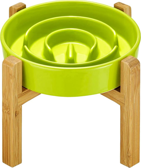 Ceramic Slow Feeder Dog Bowls Elevated, 2.0 Cups Slow Feeder for Medium and Large Dogs, Puzzle Maze Bowl to Slow Down Eating, 30oz, 8in, Green