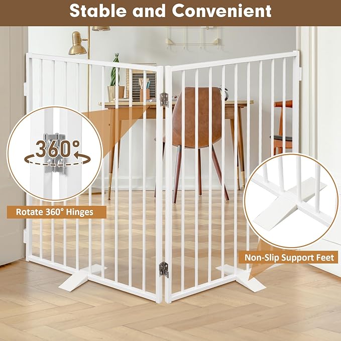 Metal Freestanding Dog Gates,Extra Wide 24", 32" Height Foldable Dog Fence for Indoor & Outdoor, Heavy Duty Freestanding Pet Barrier for Stairs, Doorways, Halls, Kitchen,Yard