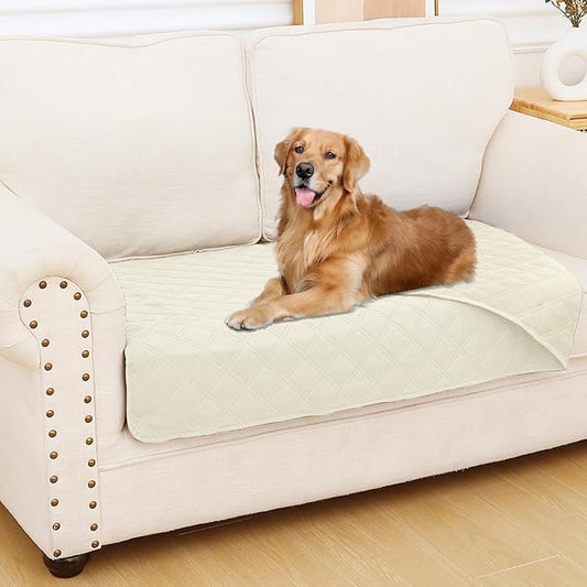 Smiry Waterproof Dog Bed Cover Pet Blanket, Soft Washable Dog Blanket for Furniture Bed Couch Sofa Reversible, Checkered (30"x53", Beige/Beige)