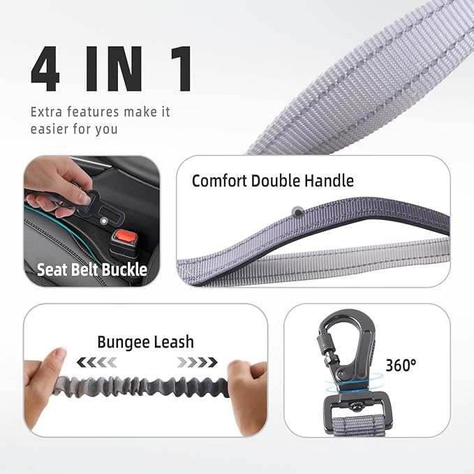 Roses&Poetry Hands Free Dog Leash for Medium Large Dogs Heavy Duty, No Pull Bungee Dog Running Waist Leash for Walking Training with Car Seatbelt 4-6FT