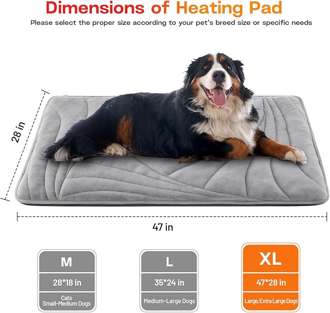 Extra Large Dog Heating Pad with Washable Cover, Soft Plush Pet Heating Pad with 9 Adjustable Temperature, Timer, Chew-Resistant Cord, Waterproof Electric Heated Pet Bed for Dogs, Multi-Pets