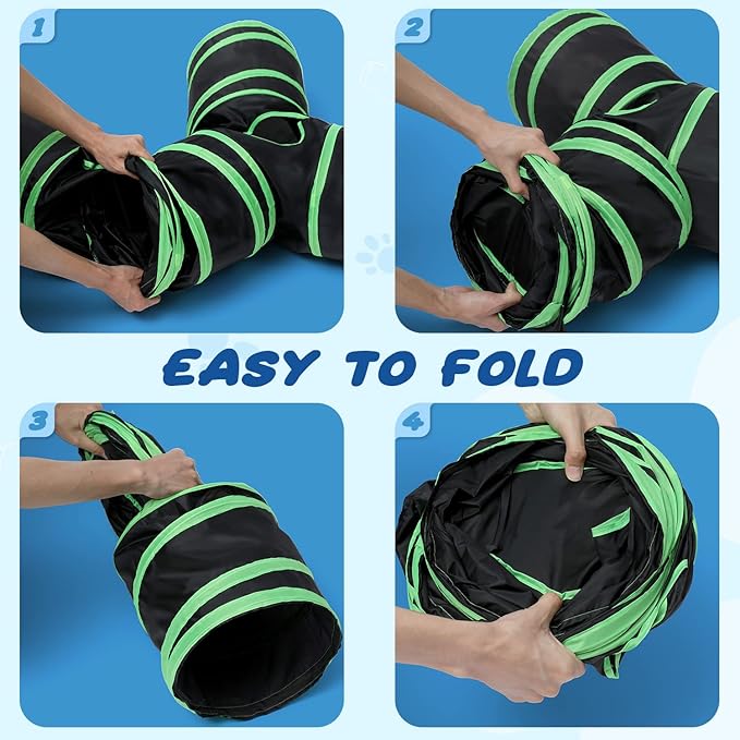 Upgraded Cat Tunnel Bone-Type, 4 Way Collapsible Cat Playhouse Pet Play Tunnel Tube with Storage Bag for Cats, Puppy, Rabbits, Ferret, Guinea Pig, Indoor and Outdoor Use