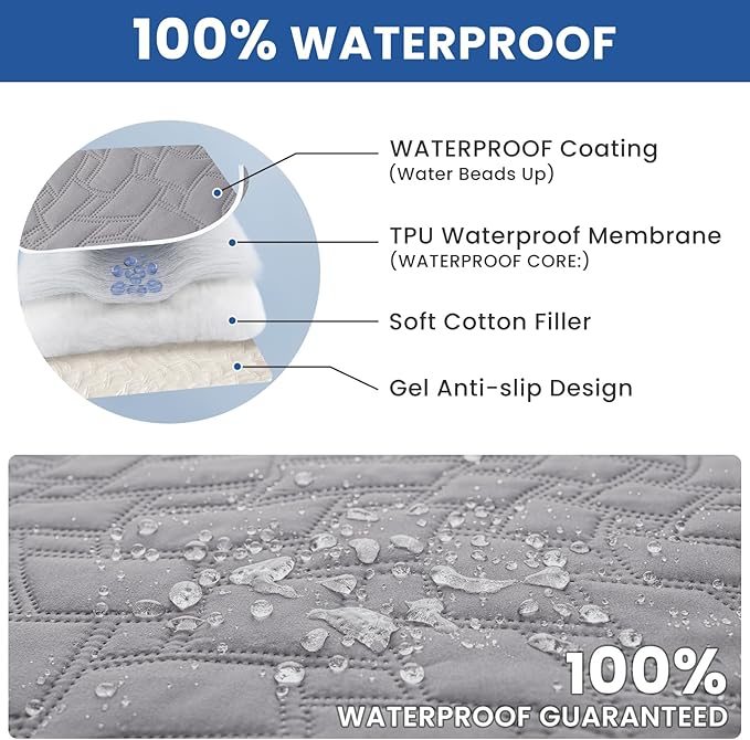 Waterproof Couch Covers for Pets, Waterproof Dog Bed Cover, Anti-Slip Soft Dog Blankets, Couch Cover for Dogs Washable, Pet Blanket for Puppy Large Dogs Cat (30x53 Inch, Light Grey)