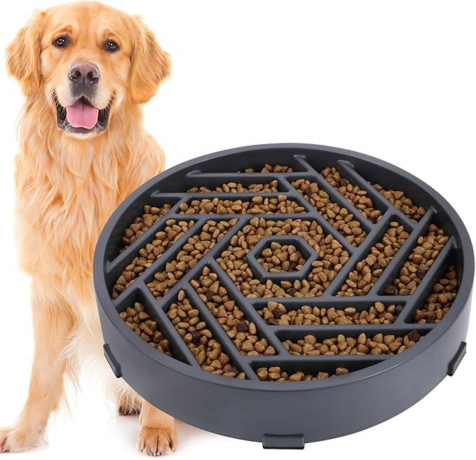 TOBYTO Slow Feeder Dog Bowls Large Medium Breed,Anti-Choking Slow Eating Dog Food Bowl,Non Slip Pet Slower Food Feeding Bowls Large Puzzle Slow Feeder Bloat Stop Maze Dog Dishes,Gray