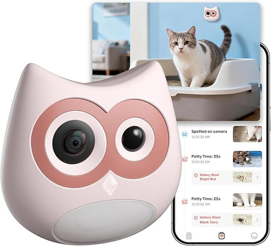 Litter Box Camera – AI Cat Health Monitoring, Records Toileting Behavior, UTI/Diarrhea Abnormal Alerts, Fits Automatic & Standard Litter Boxes, Multi-Cat Support, Night Vision Cat Cam (Pink)