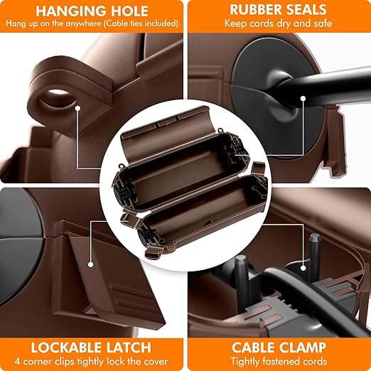 RESTMO 5-Piece Outdoor Waterproof Electrical Box Set – 12.5" x 8.5" x 5" Large & 7.1" x 2.3" x 2.3" Small, Weatherproof Boxes for Power Strip, Outlet, Plug, Socket, Timer, Holiday Light, Brown