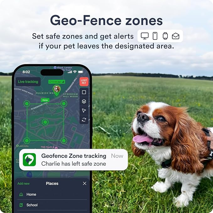 GPS Pet Tracker for Dogs - Dog Tracker Fits on Your Pets Collar, Waterproof, Smart App Controllable Geofencing and Pet Location History (Dog - 4 Months Included)