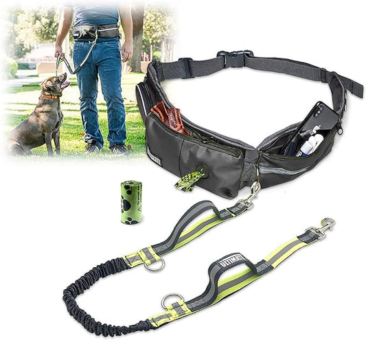 TAKSIN The Ultimate Hands Free Dog Leash System for Walking Running Hiking Training, Reflective Bungee Leash, Treat Holder, Poop Bag Dispenser for Small Medium Large Dogs (Grey Pack)