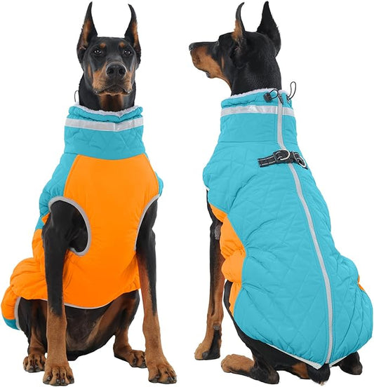 Warm Dog Coats for Large Dogs, Waterproof Dog Jacket with Harness Built in, Zipper Clousure, Fleece Lining, Turtleneck, for Cold Weather, Snowsuit for German Shepherd, Weimaraner, Labrado XXXL