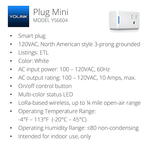 YoLink Mini Plug, 1/4 Mile World's Longest Range Smart Home Plug Mini Outlet Compatible with Alexa Google Assistant IFTTT App Remote Control Home Appliances from Anywhere- YoLink Hub Required