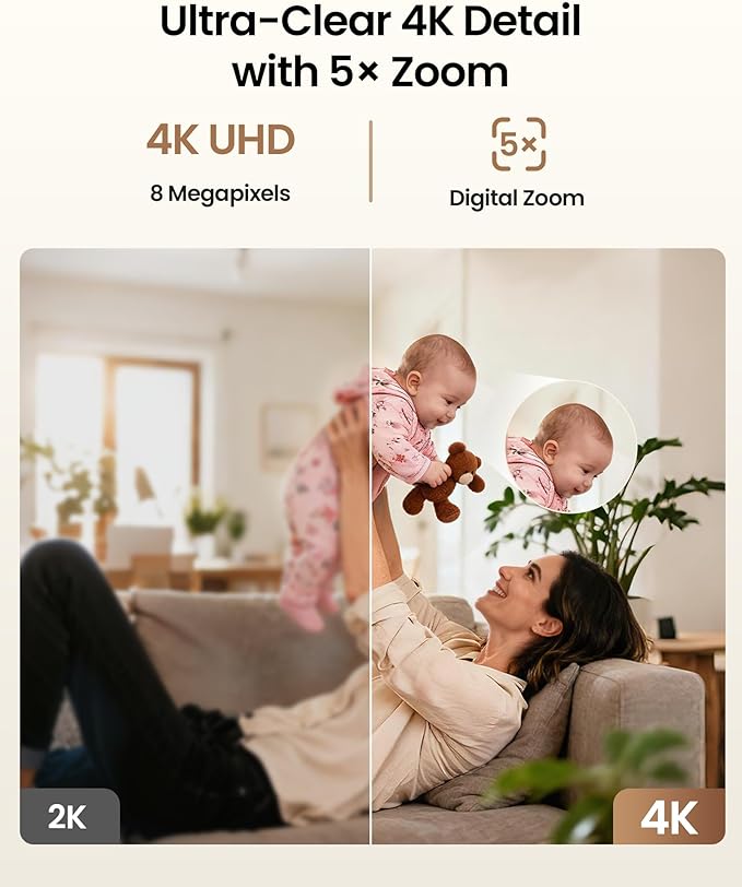 ZOSI 4K Indoor Security Camera, C518 WiFi Pan/Tilt Pet/Dog/Baby Plug-in IP Camera, Auto Tracking, AI Human/Face/Pet Detection, 360° View, Night Vision, 2-Way Audio, 5GHz/2.4GHz WiFi, 64G Memory Card