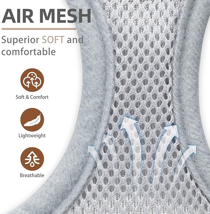 PUPTECK Adjustable Dog Harness Collar and Leash Set Step in No Pull Pet Harness for Small Medium Dogs Puppy and Cats Outdoor Walking Running, Soft Mesh Padded Reflective Vest Harnesses, Solid Grey L