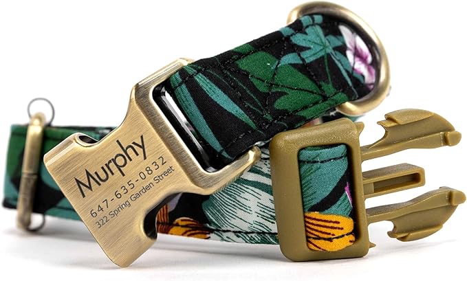 Personalized Dog Collar with Name and Phone Number Engraved,Adjustable Custom Puppy Collar,Organic Cotton Pet Collar for Small Medium Large Boy Girl Dogs