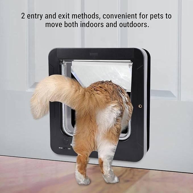GLOGLOW Smart Cat Door, 26x29.5cm Automatic Sensing with Collar Activated Pet Door Provide Two Way Access for Kitty Kittens Doggie