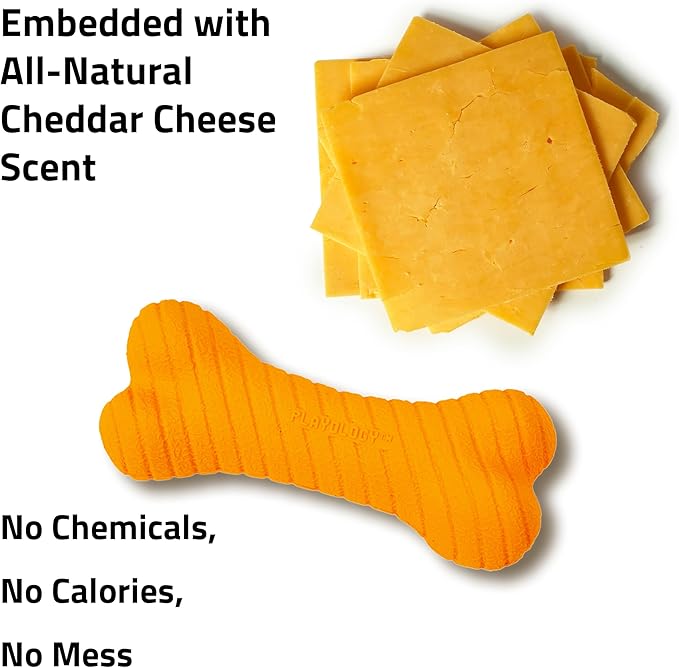 Playology Dog Toys | Dual Layer Bone Durable Chew Toy Bone for Dogs | Medium Cheddar Cheese Scented Toy - Easy to Clean and Made from Non Toxic Materials