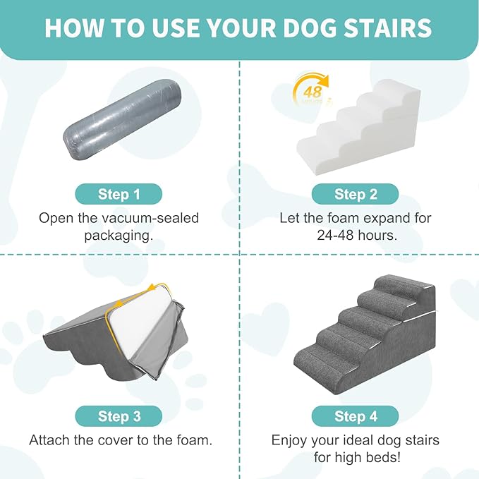 5-Step Dog Stairs for High Bed - 21.3" Adjustable Dog Ramps for Couch, Non-Slip Sturdy Pet Steps for Small Dogs, Washable Cover, Removable Modular Design, Dual 11” & 12.83” Steps for Custom Height