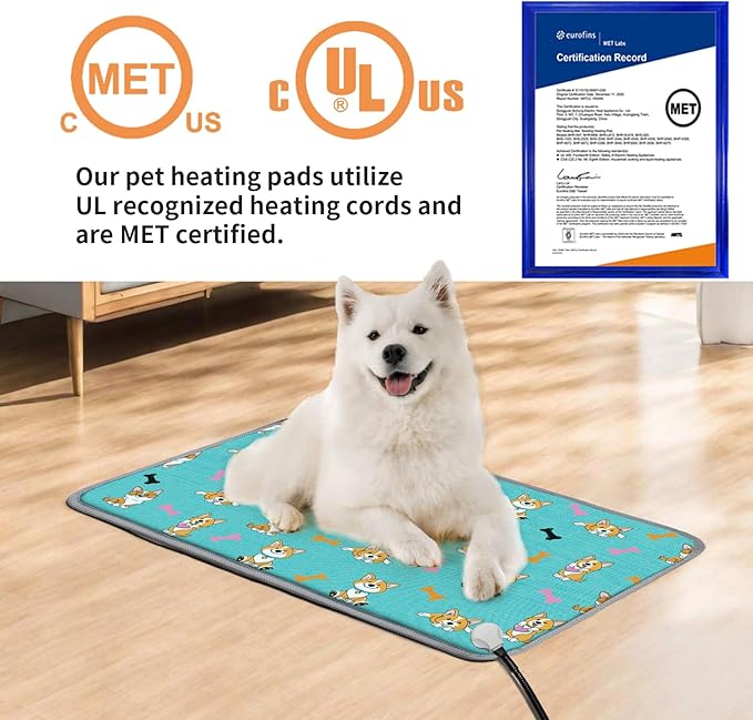 Electric Cat Heating Pad 18x18 in with Digital Temperature Control, Pet Heated Bed Mat LCD Display, Heated Cat Dog Mat with Timer, Chew Resistant Cord