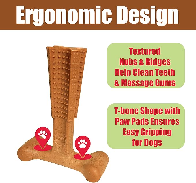 SPOT Bam-Bones Plus T Bone - Bamboo Fiber & Nylon, Durable Long Lasting Dog Chew for Aggressive Chewers – Toy for Dogs & Puppies Under 60lbs, Non-Splintering, 6in, Allergen Free Peanut Butter Flavor