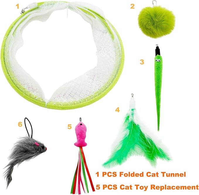 Self Play Cat Hunting Spiral Tunnel Toy, Folded Cat Spring Tunnel Toys for Indoor Cats (Green)