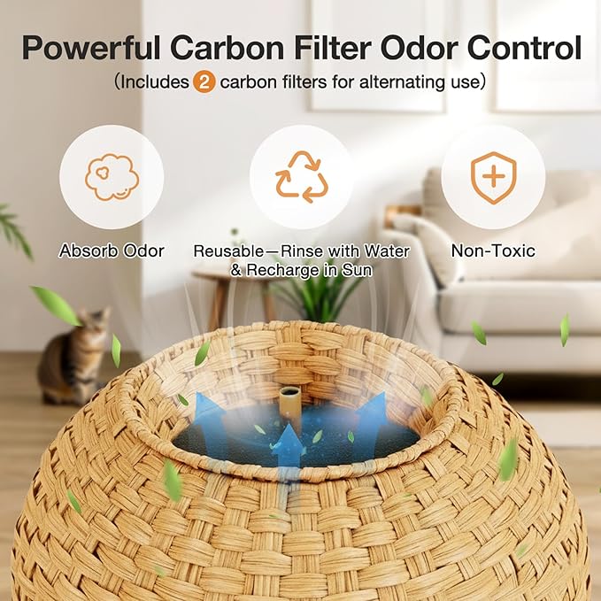 Cat Litter Box Hidden Planter Enclosure, Handwoven PE Rattan Cat Bed Cave House, Wicker Cats Toilet Furniture for Indoor Corner Living Room Bedroom Balcony